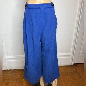 FARM Rio Wide Leg Pleated High Rise Canvas Pants Women’s Size M Blue 25” Inseam
